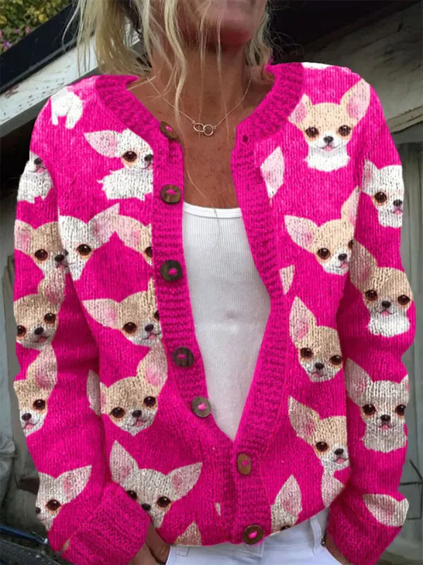 Women's Chihuahuas Print Sweater Cardigan
