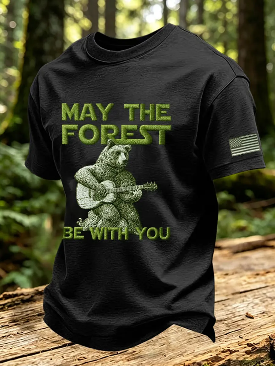 Men's May The Forest Be With You Print Round Neck T-shirt