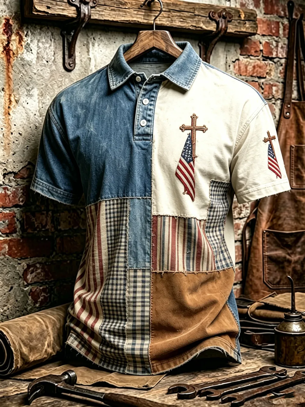 Men'S Casual 250Th Anniversary Celebration Of The Founding Of The United States, Patchwork, Contrasting Color Personalized Printed Polo Shirt