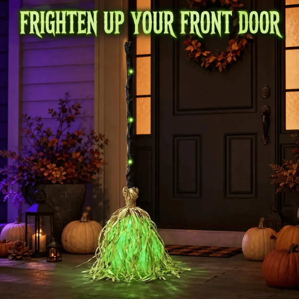 Motion Activated Witch Broom LED Glowing Musical Decor Halloween Interactive Prop