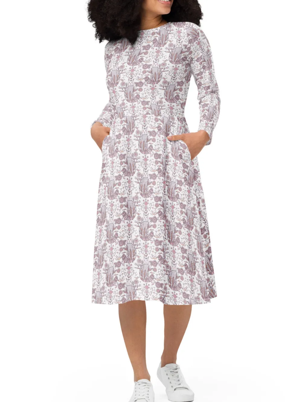 Vintage Botanical Long Sleeve Dress