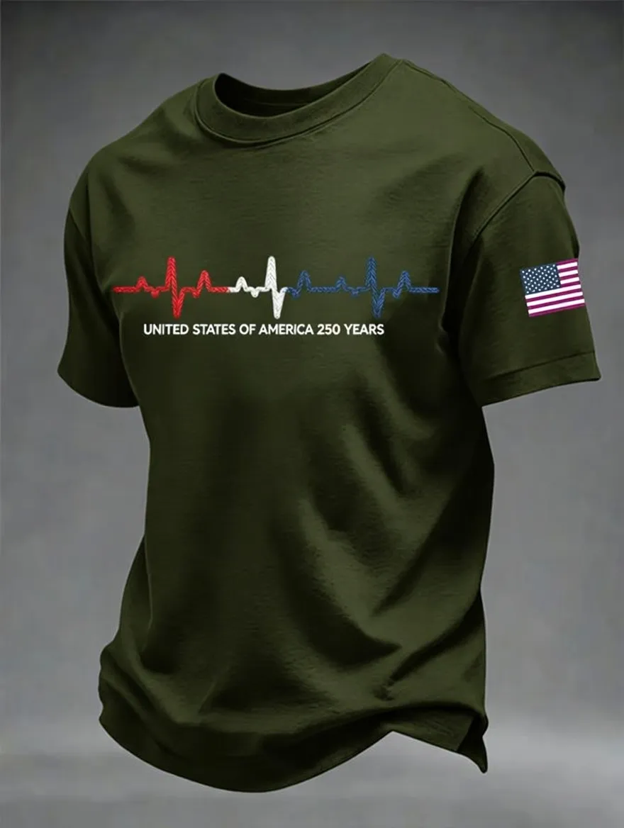Men'S Casual American 250Th Anniversary Printed Round Neck Short Sleeved T-Shirt