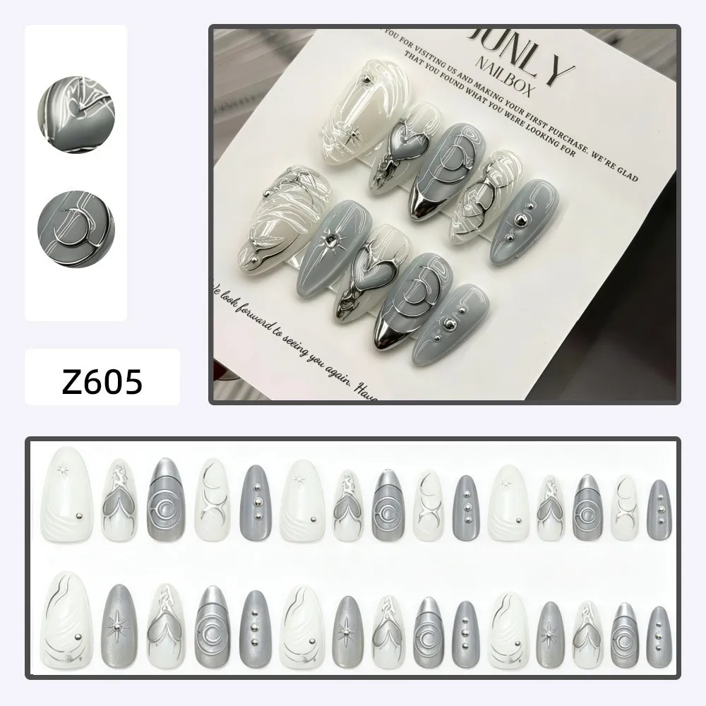 Nailhour 30Pcs Cool-Toned Cat Eye Medium Almond Press On Nails