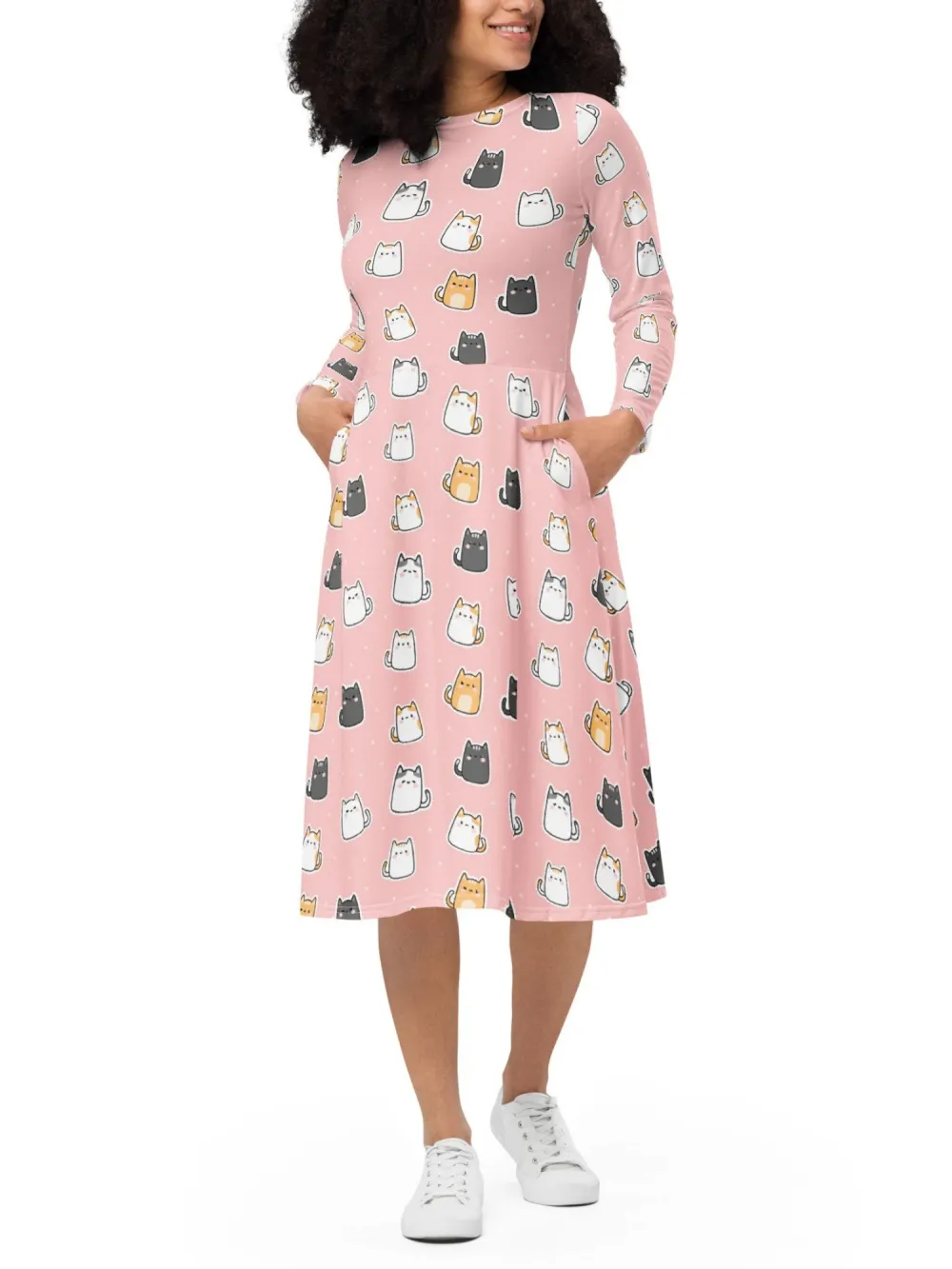 Cartoon Cat Print Dress