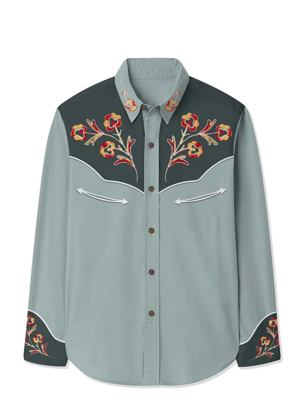 Classic Flower Cowboy Printed Hawaiian Shirt For Men Button-down Shirt Long Sleeve 100% Cotton Shirt