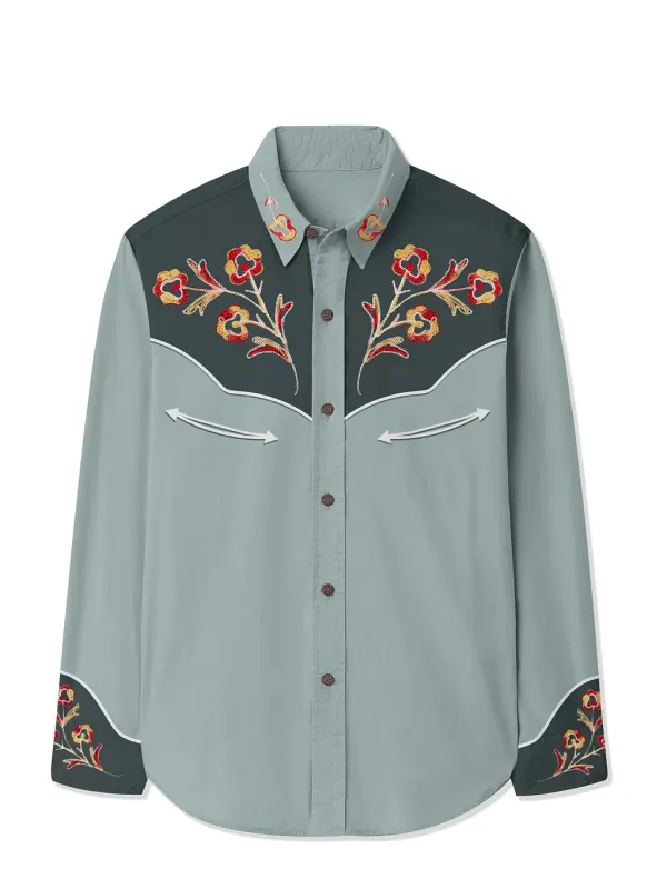 Classic Flower Cowboy Printed Hawaiian Shirt For Men Button-down Shirt Long Sleeve 100% Cotton Shirt
