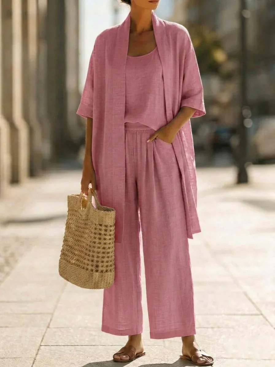 Minimalist Linen Cotton Three Piece Set - Suitable For Daily Wear