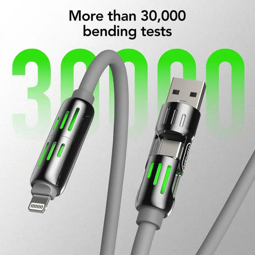 240W 4-in-1 USB-C Cable, PD 5A Fast Charging, Data Sync, USB-A, Type-C, Lightning, Aluminum, Compatible with iPhone 16/15, iPad, Samsung, Laptops
