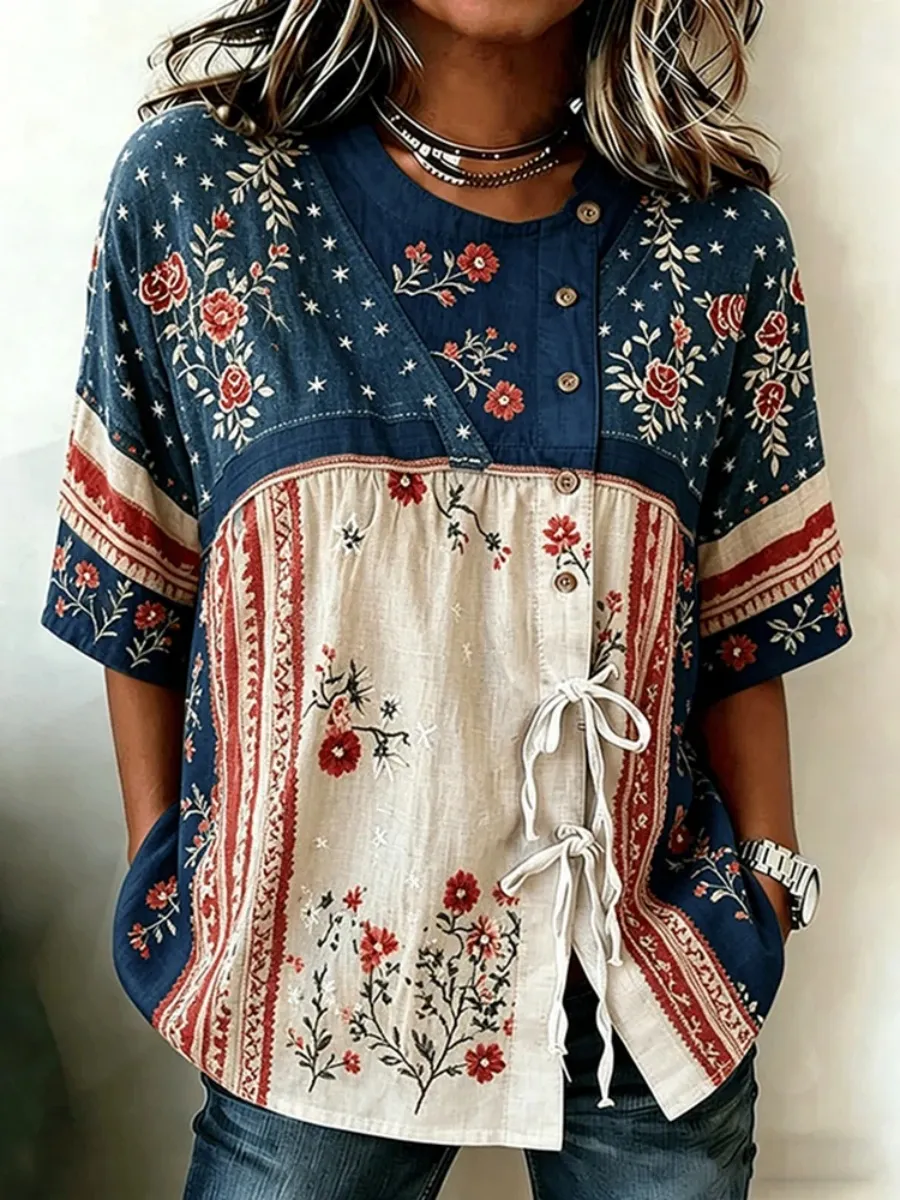 Women's Anniversary Printed Linen Casual Shirt