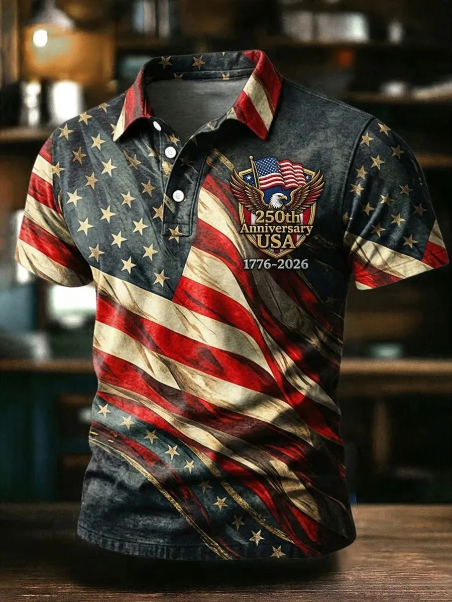 Men'S Retro American Patriots Independence Day 250Th Anniversary Polo Neck Short Sleeve