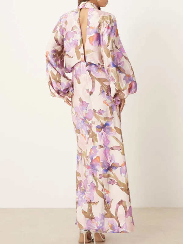 Cutout Watercolor Floral Maxi Dress
