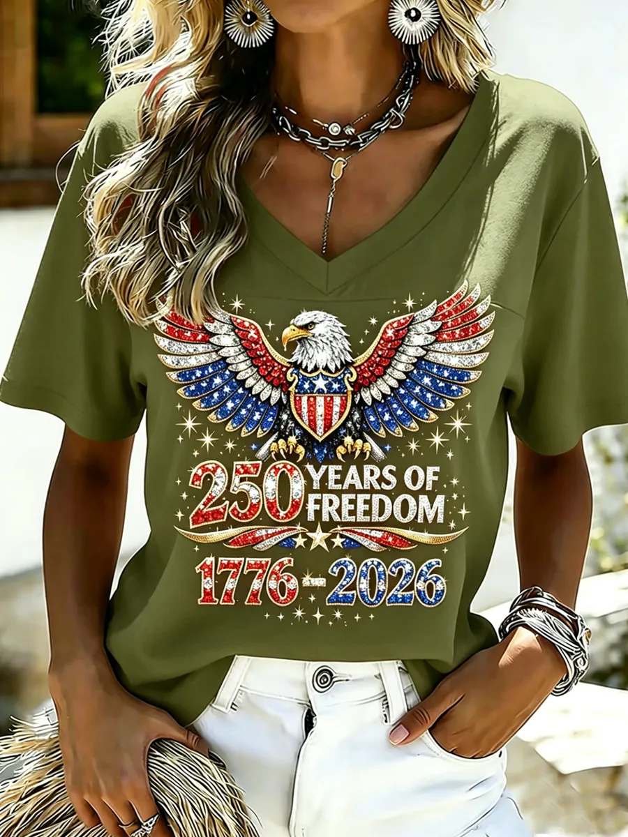 Women's 250th Anniversary Print V-Neck Top