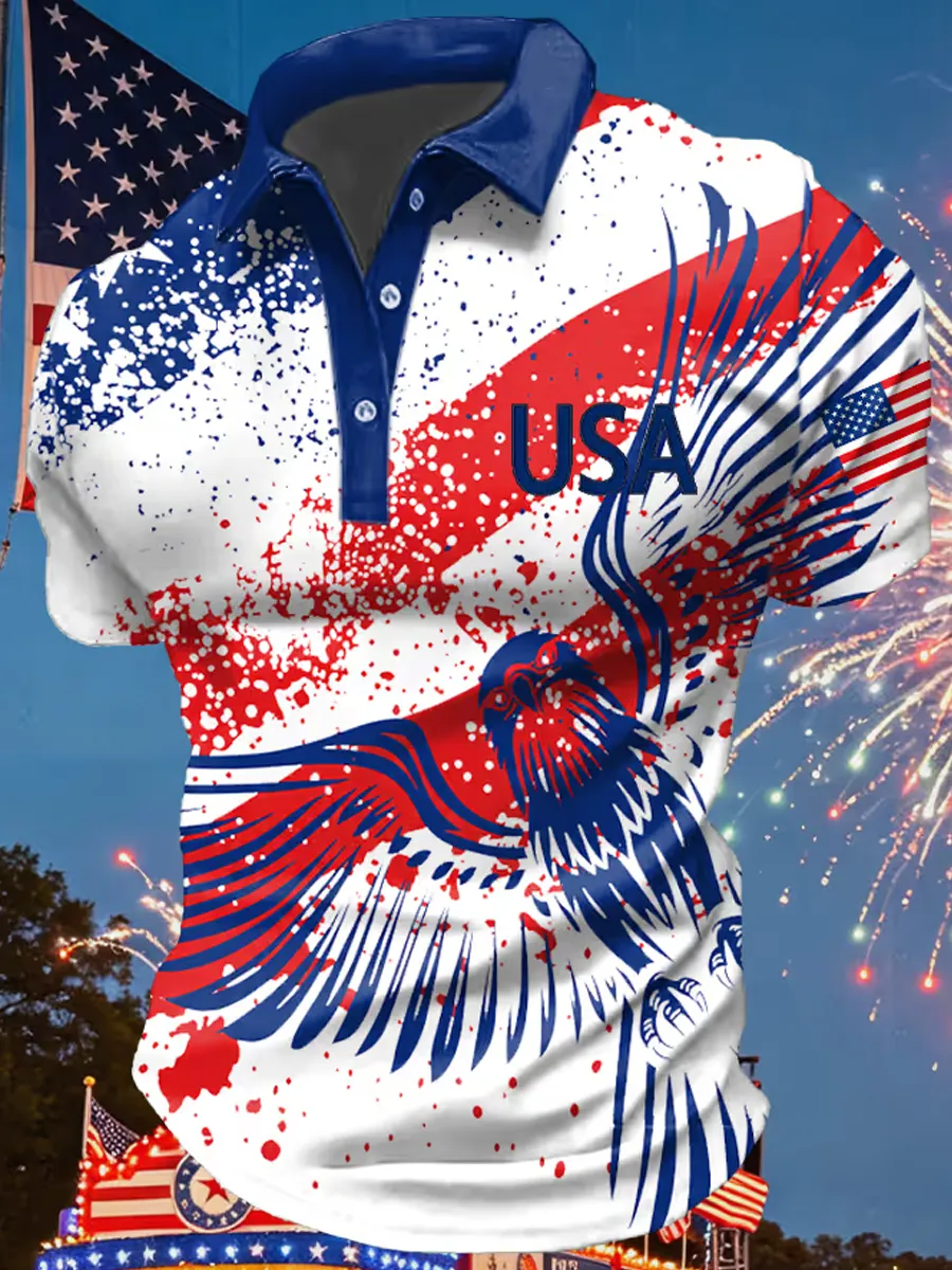 Men's American Splatter Eagle Printed Polo Shirt