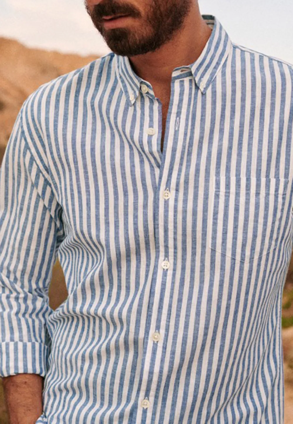 Cotton Linen  Shirt-Blue Stripes