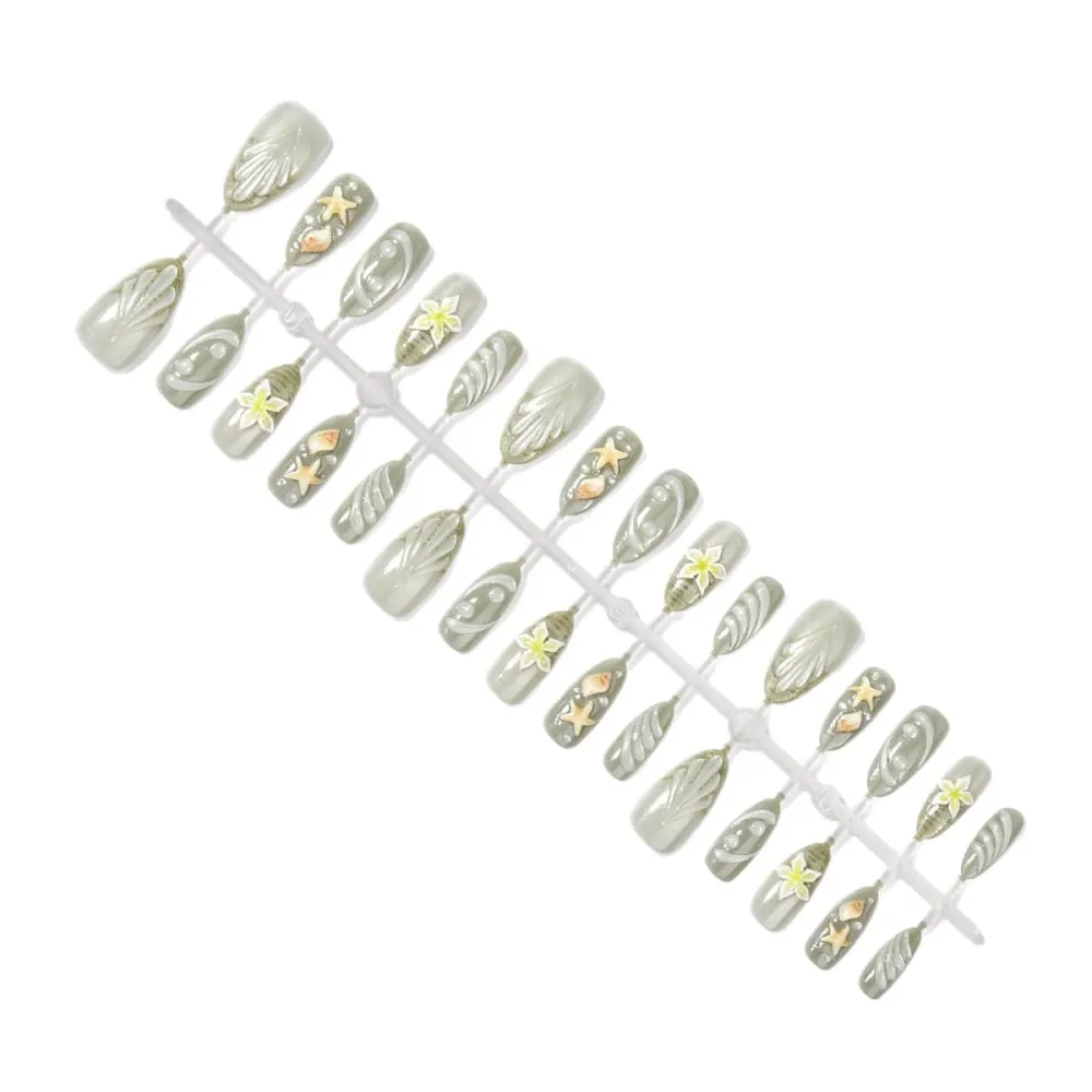 Nailhour 30Pcs Emboss Cat Eye 3D Medium Almond French Press On Nails
