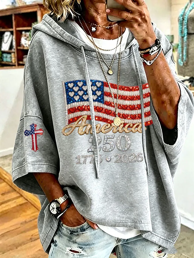 Women'S American Flag Printed Super Large Hoodie