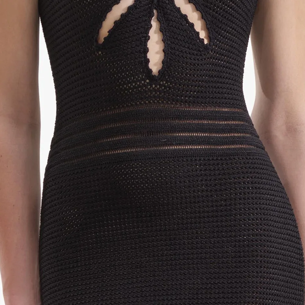 Black Crochet Cut Out Midi Dress