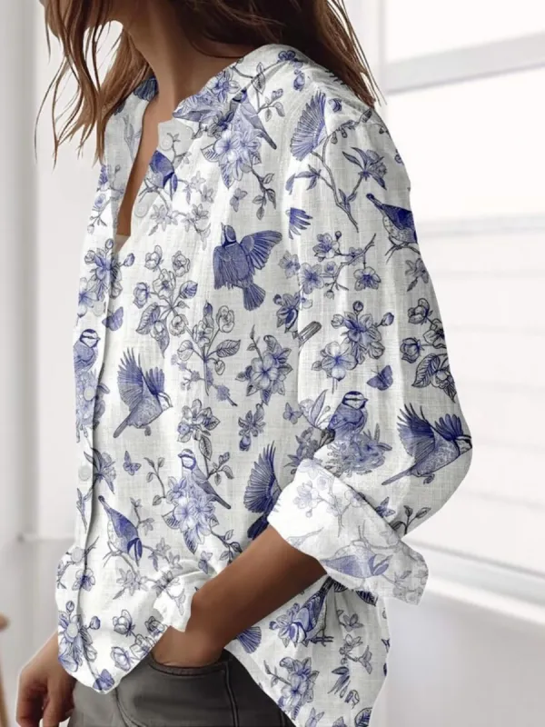 Vintage Bird Print Shirt