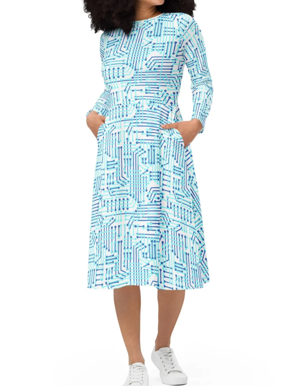 Futuristic Print Round Neck Dress