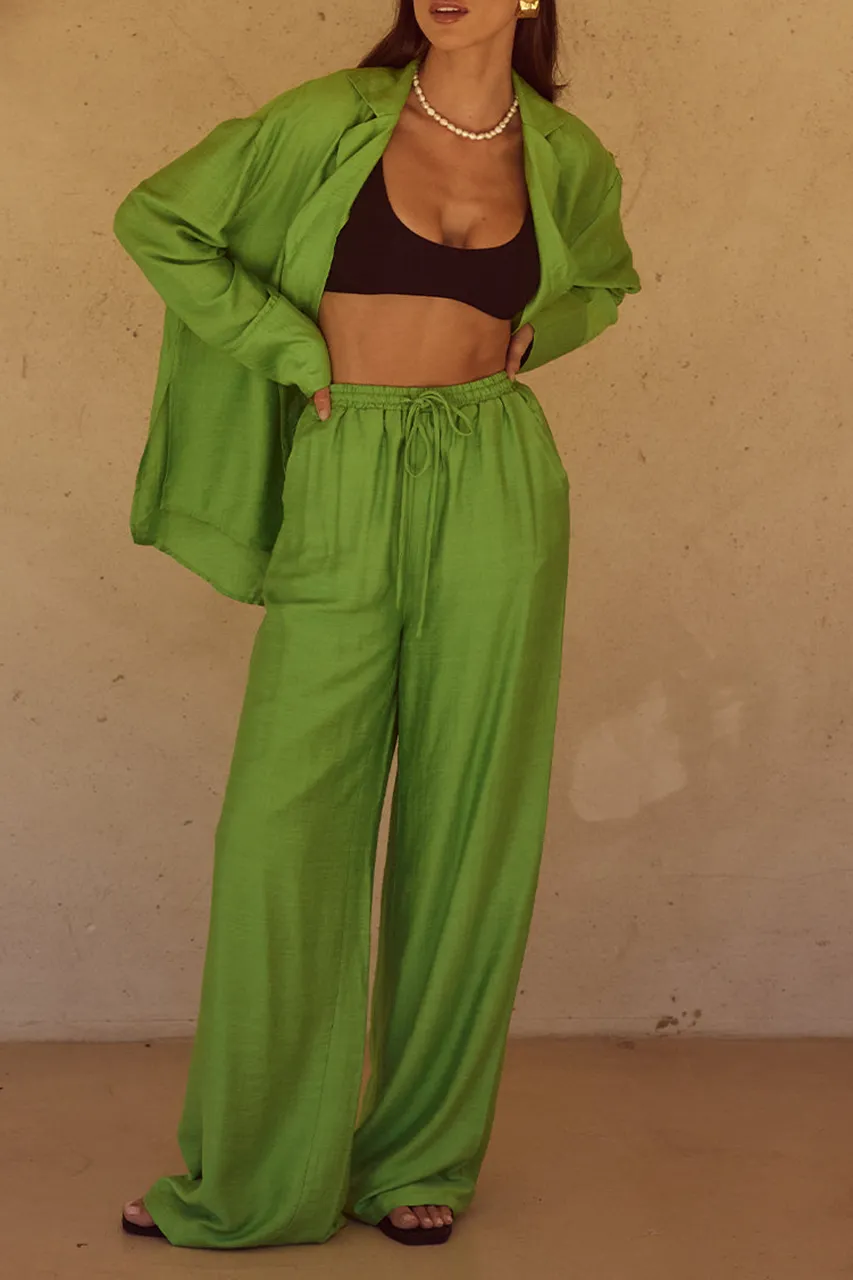 Vibrant Green High Waisted Wide Leg Pants