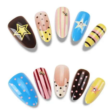 Nailhour 30Pcs 3D Vintage Rhinestone Medium Almond Press On Nails