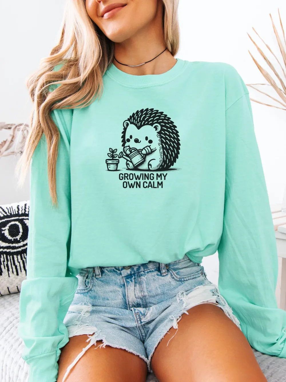 Cute Hedgehog Print Round Neck T-Shirt