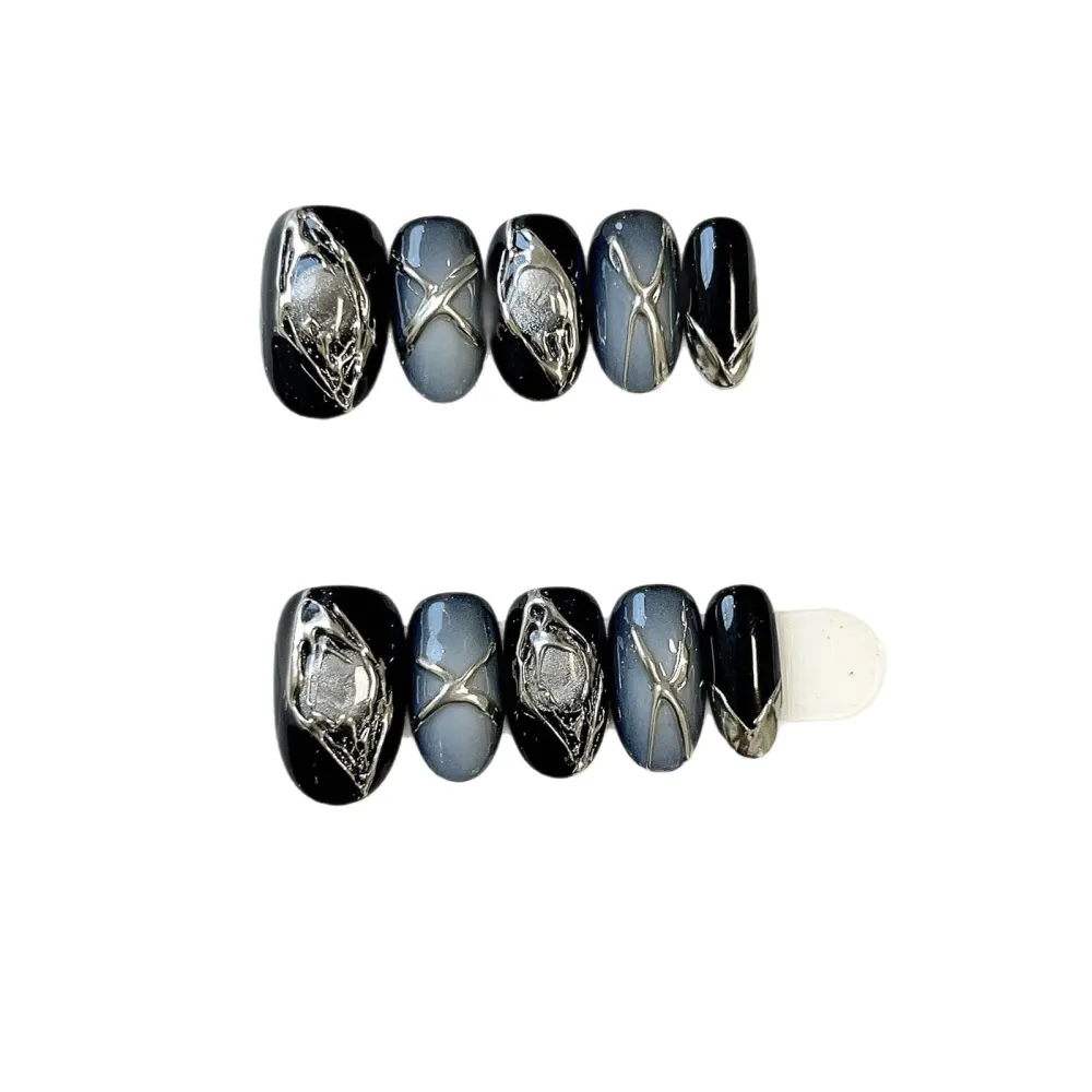 Nailhour 10Pcs Glitter Multicolor Gothic Short Oval Press On Nails