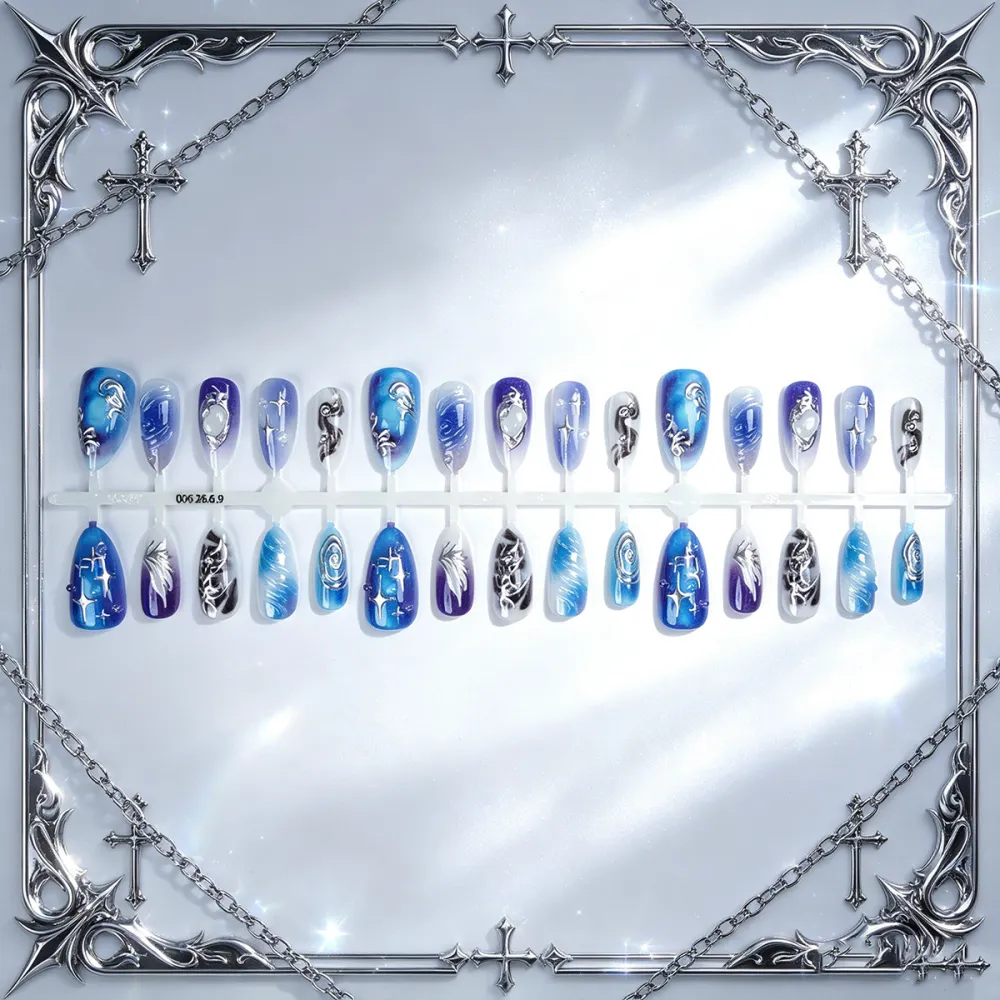 Nailhour 30Pcs Y2K Chrome Medium Almond Press On Nails