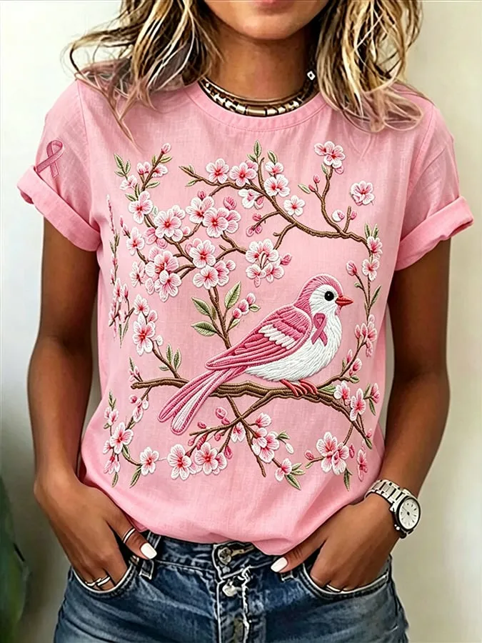 Women'S Contrasting Breast Cancer Casual T-Shirt