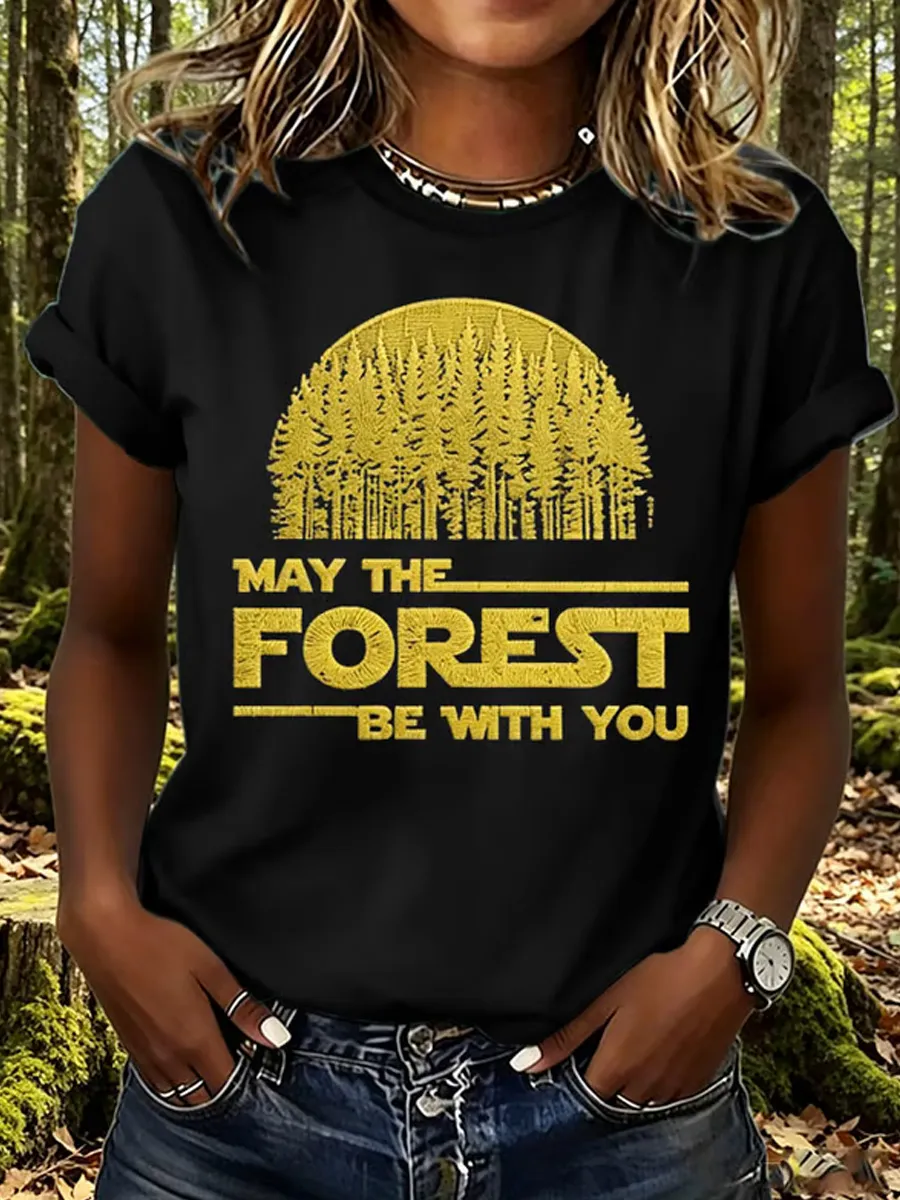 Women's Retro May The Forest Be With You Print T-Shirt