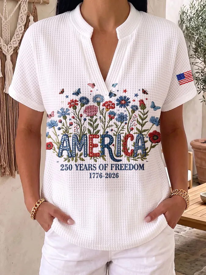 Women's 250th Anniversary of the United States Printed Waffle Top