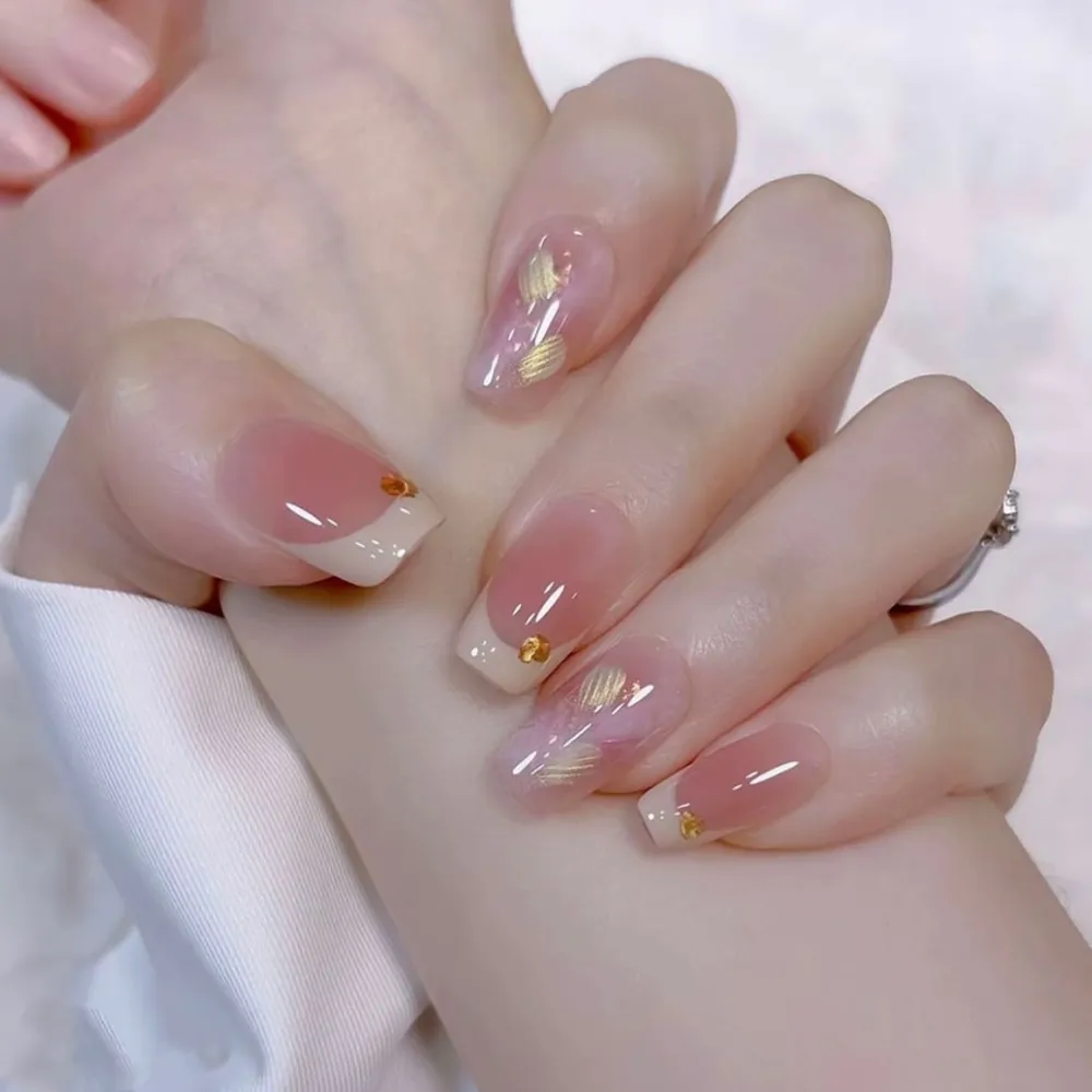 Nailhour 10Pcs Minimalist Blending French Medium Square Press On Nails