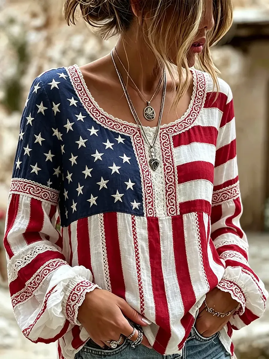 Women's Casual 250th Anniversary Cotton-Linen Top