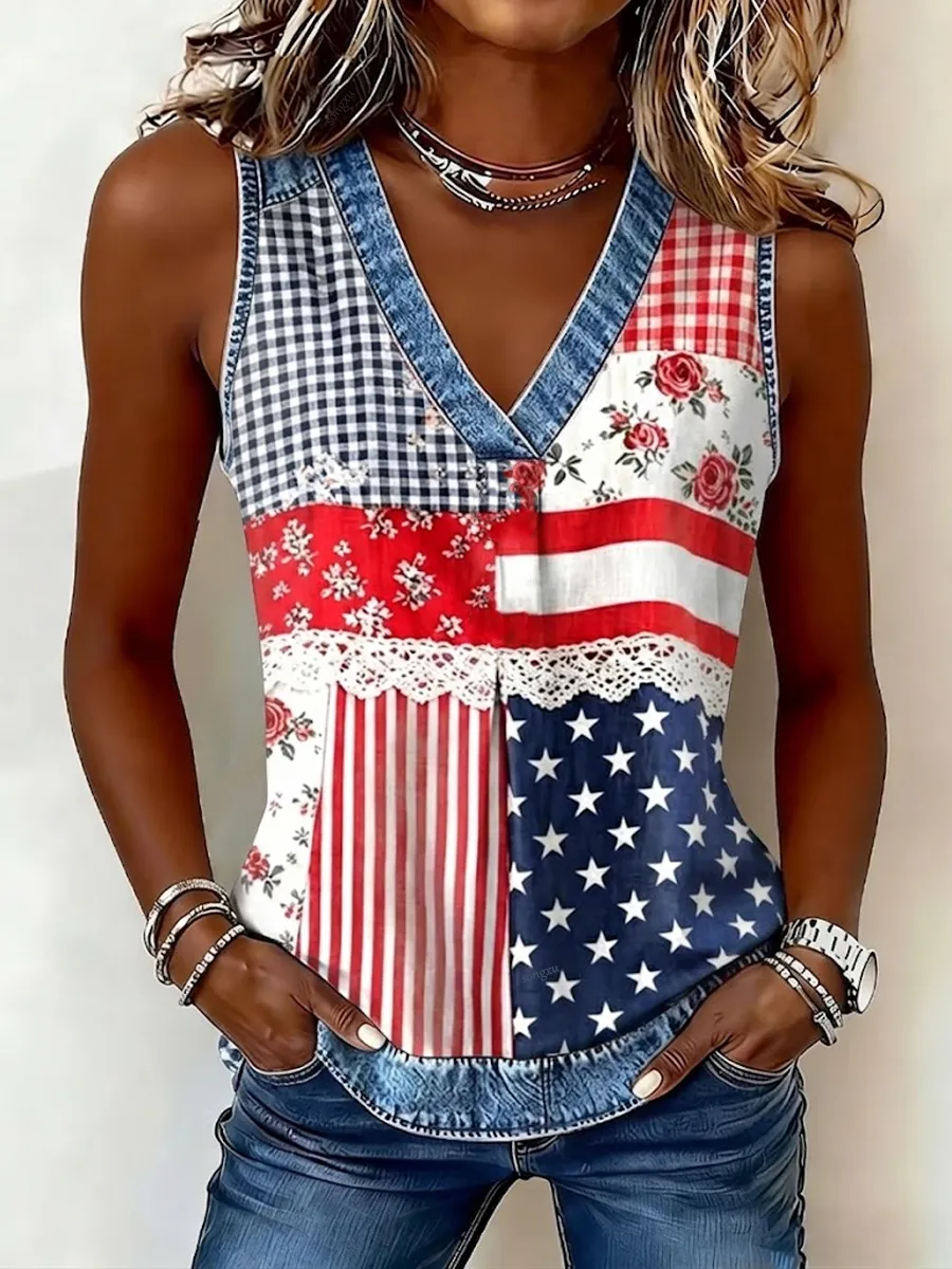 Women'S Casual Patriotic Printed Top