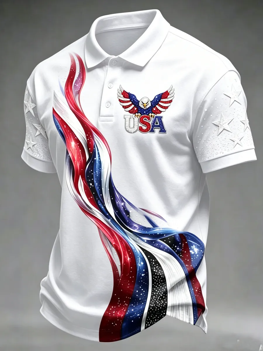 Men'S American Flag Eagle Printed Polo Shirt