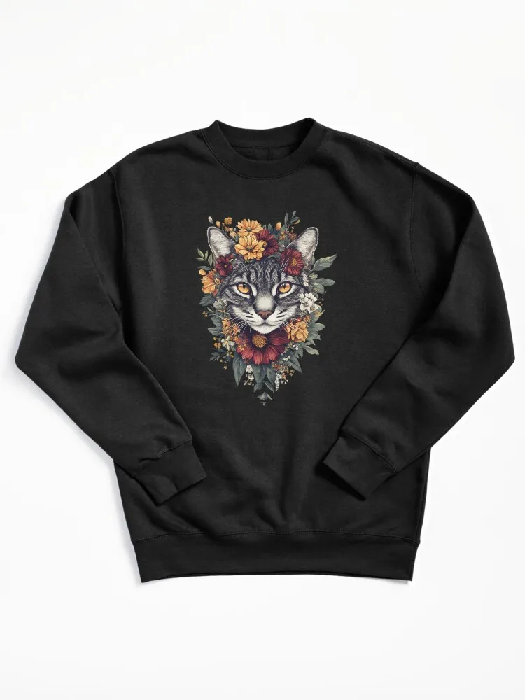 Floral Bengal Cat Pullover Sweatshirt