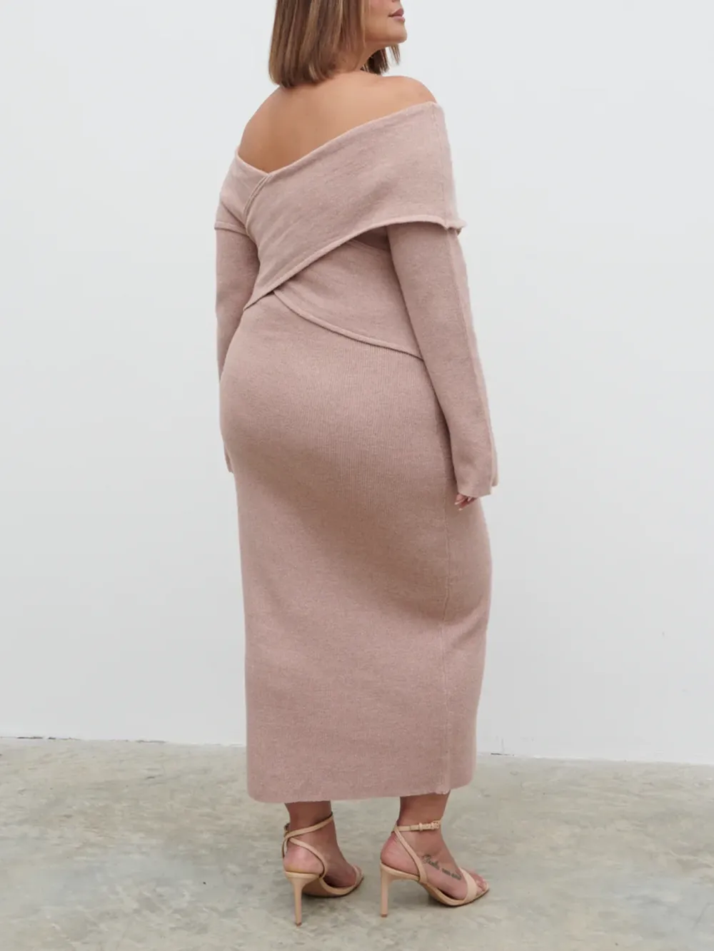 Pink Wrap Knit Midi Dress