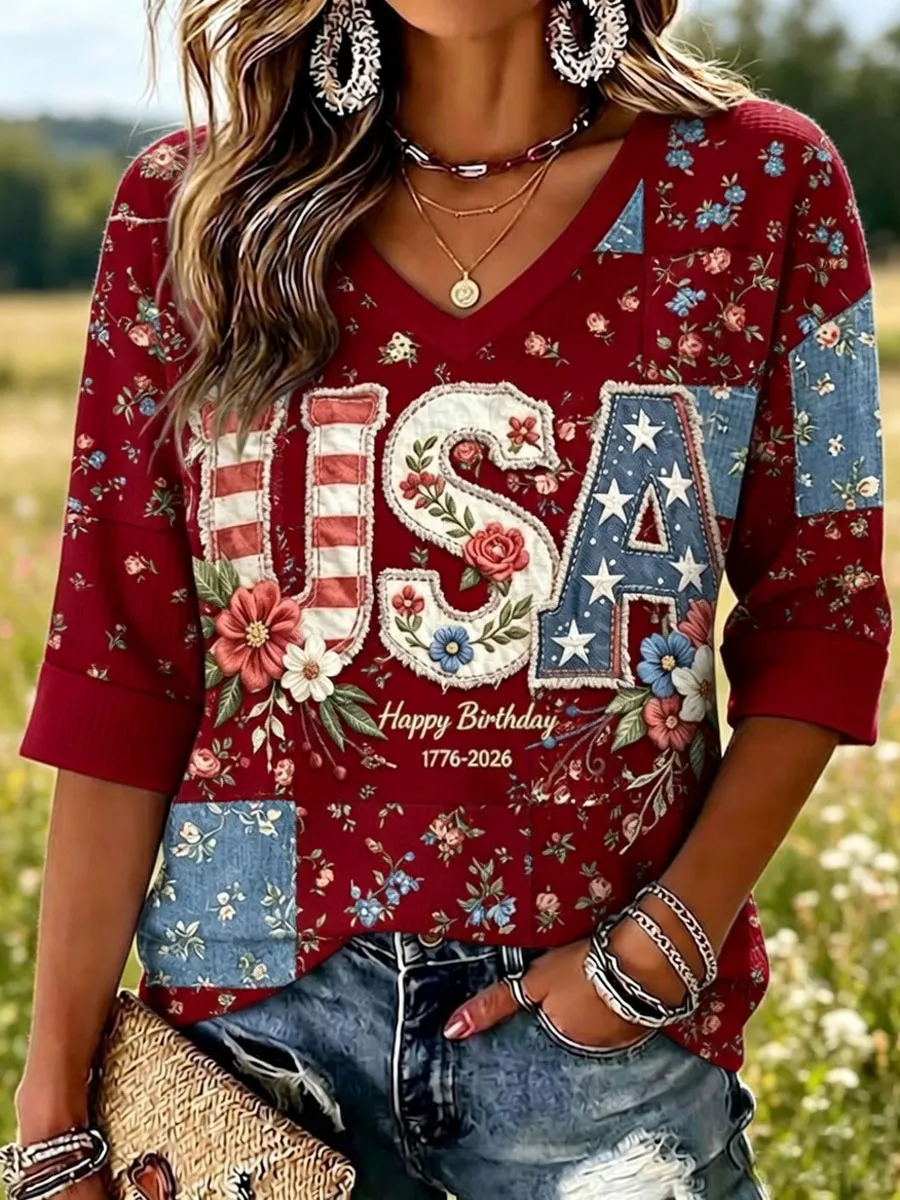 Women'S 250 Years Art Print V Neck Top