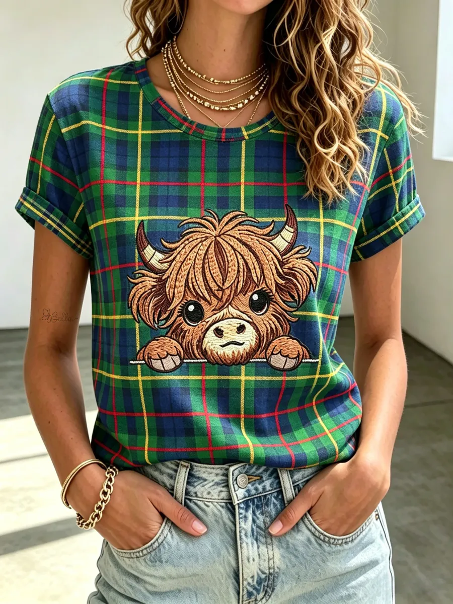 Women's Vintage Scottish Highland Cow Print T-Shirt