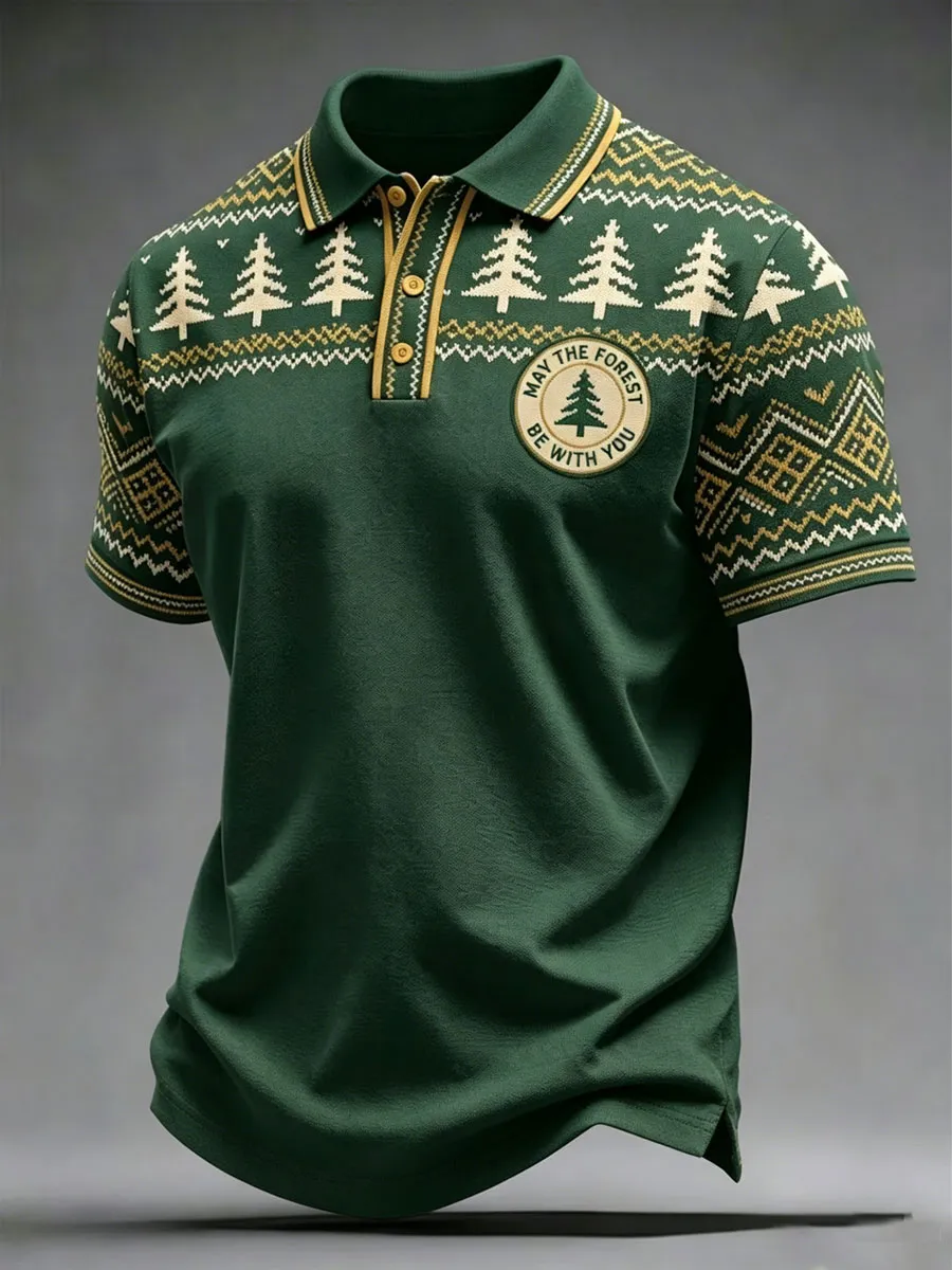 Men'S May The Forest Be With You Printed Casual Polo Shirt
