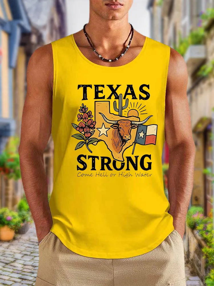 Men'S Simple Style Texas Strong Leisure Crew Neck Vest