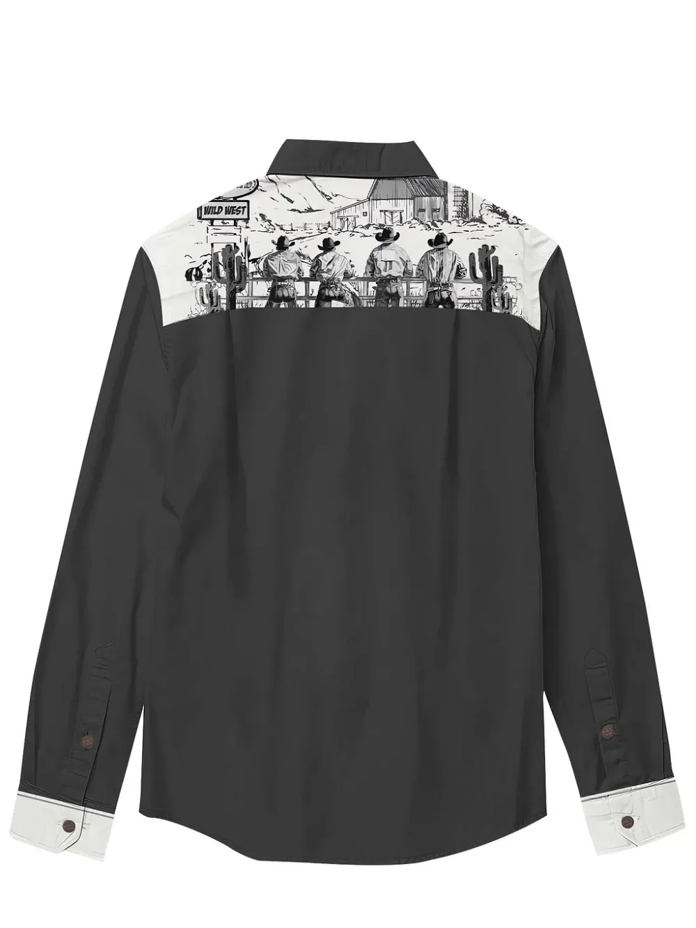 West Cowboy Printed Hawaiian Shirt For Men Button-Down Shirt Long Sleeve 100% Cotton Shirt