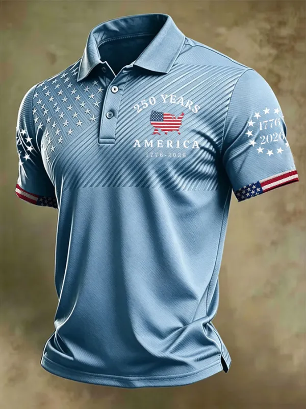 Men'S America Flag Print Casual Polo Shirt