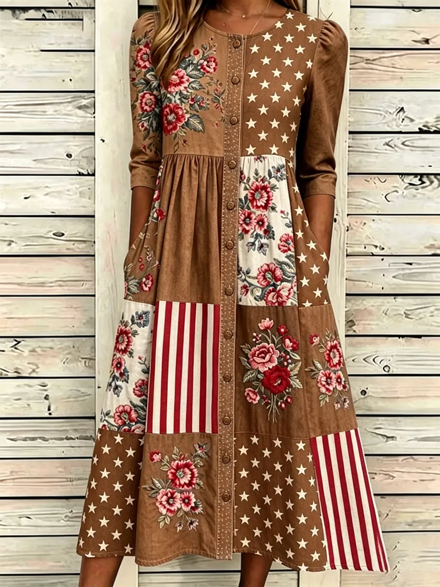 Women'S Casual American Independence Day Print Art Casual Dress