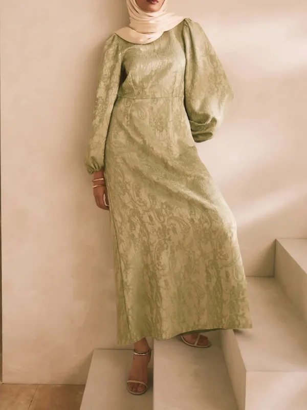 Retro Elegant Lace Pattern Puff Sleeve Dress