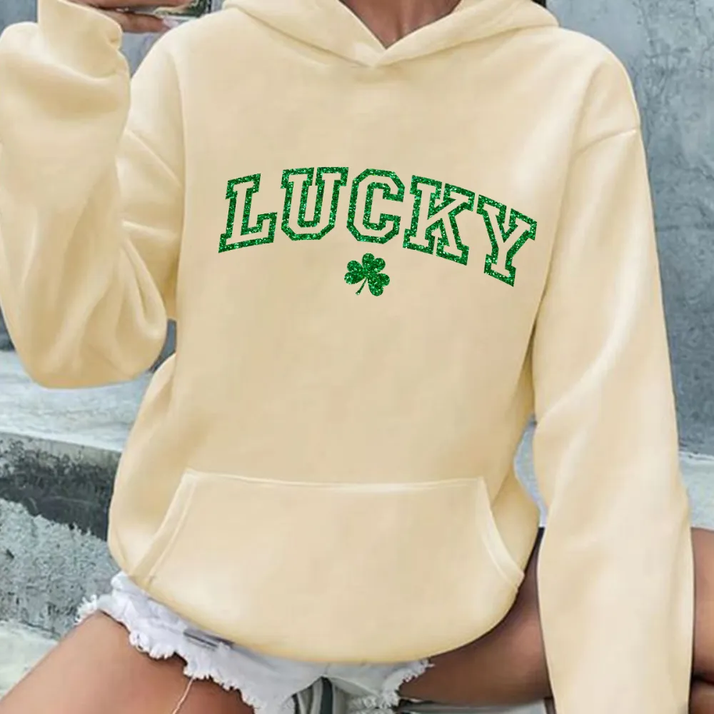 Green Lucky Printed Crewneck Hoodies