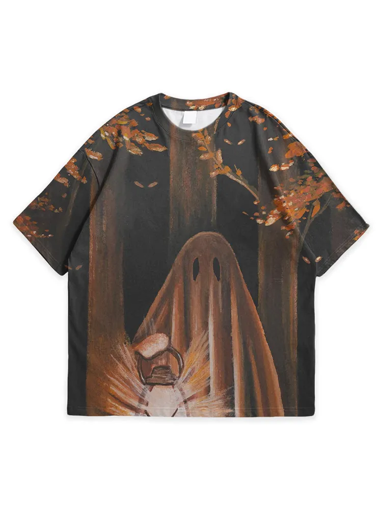 Men'S Halloween Dark Abstract Loose Simple Round Neck Top Tshirt