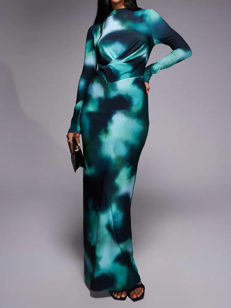 Abstract Tie Dye Slim Fit Dress