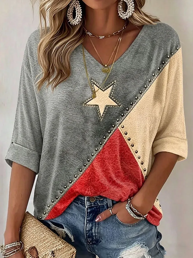 Women'S American Flag Printed Casual Top