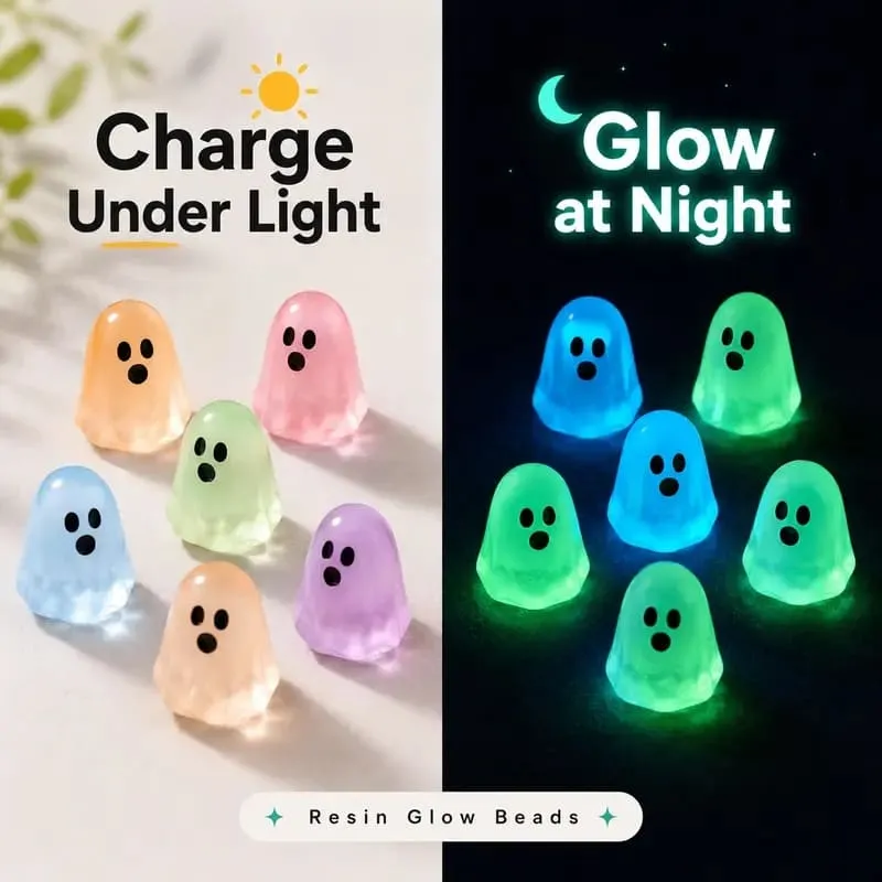 Halloween Gift Glow In Dark Cute Ghost Resin Bead Set Random Pattern Luminous Decorative Charms